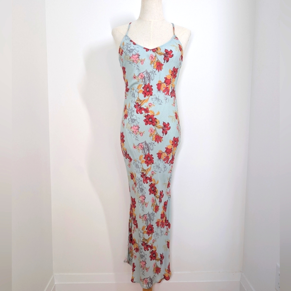 Sage Green Floral Bias Cut Midi Dress